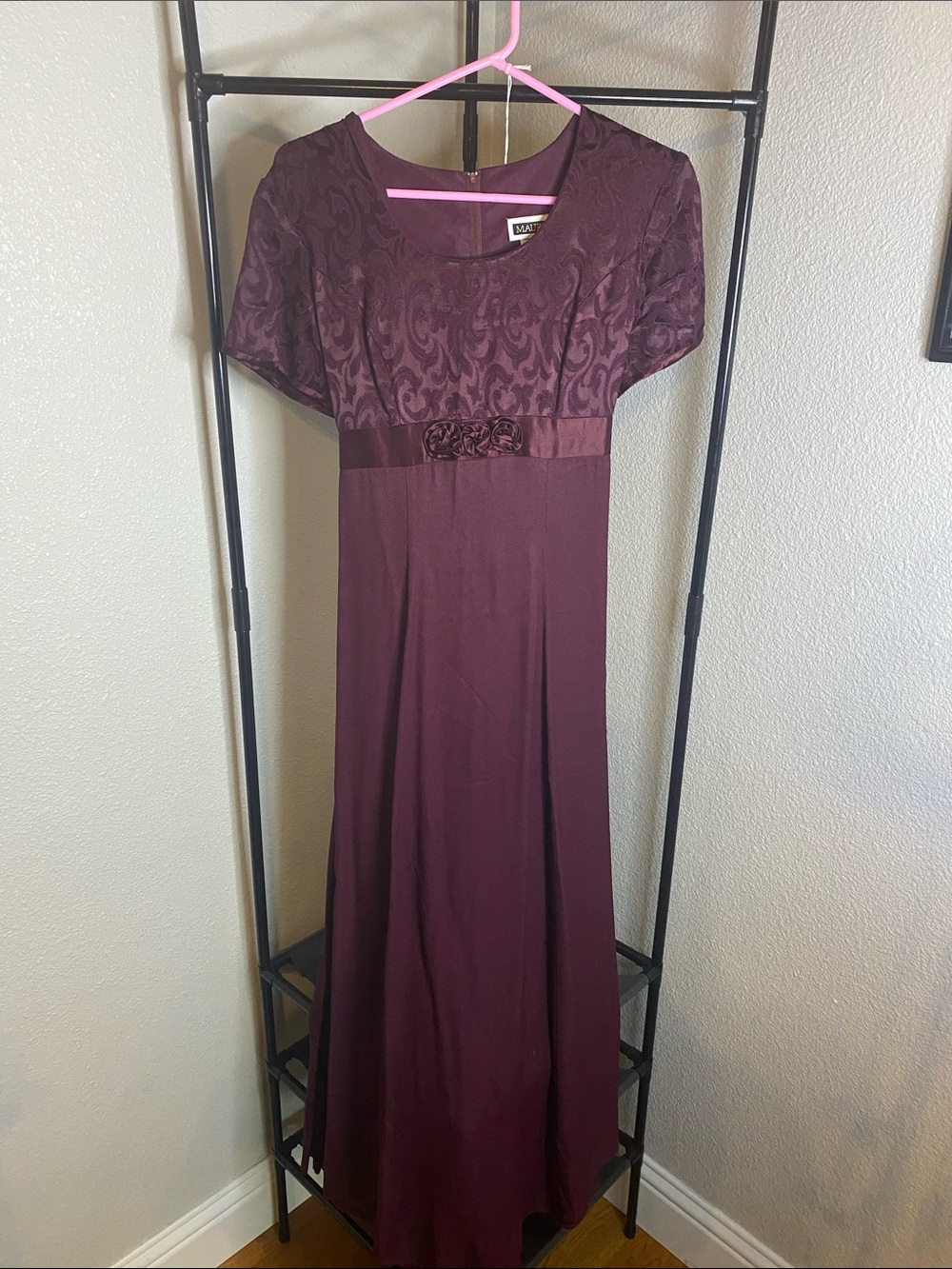 Maurices Plum Short-Sleeve Maxi Dress with Rosette Waist